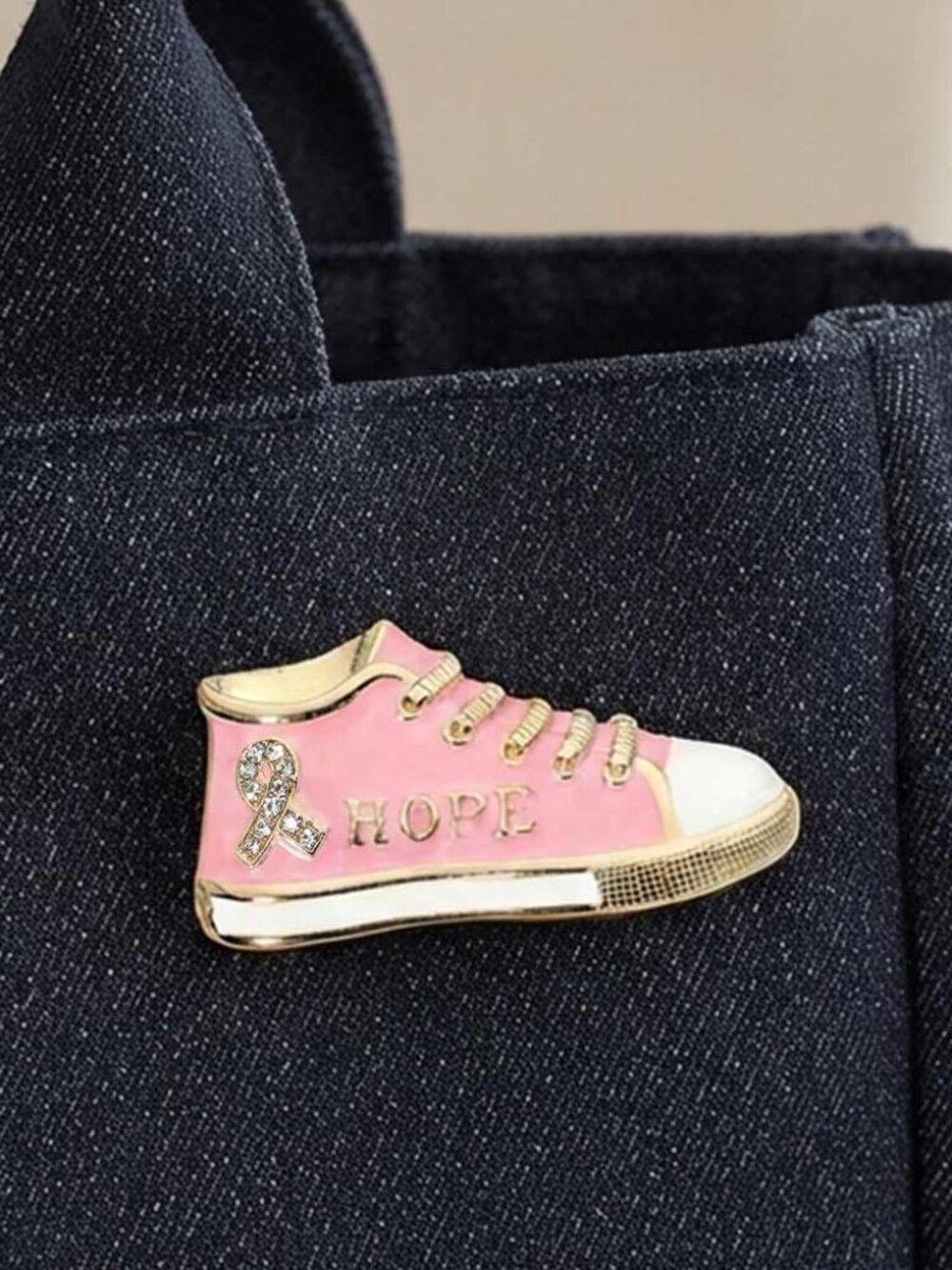 Breast Cancer Awareness Pink Ribbon Sneakers Brooch - Silver or Gold